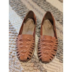 Nisolo Huarache Sandal Womens 7 Almond Leather Woven Flat Mexican Style Shoes